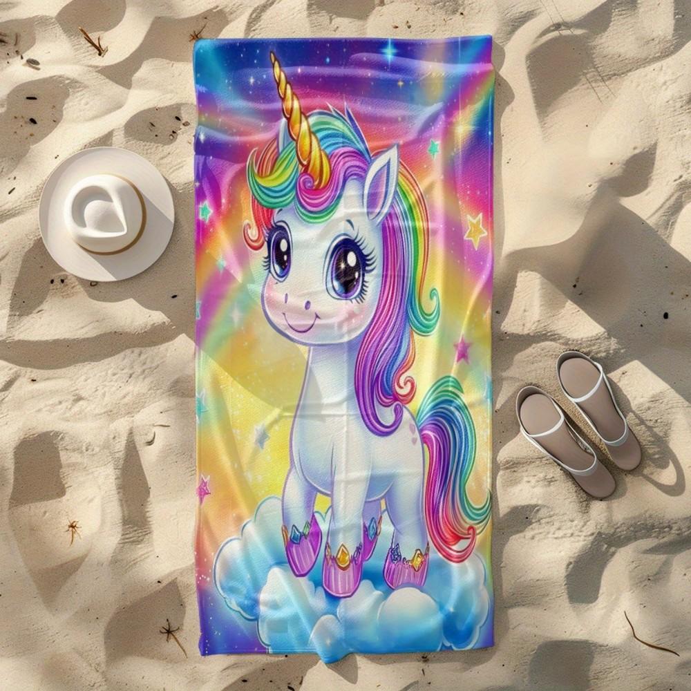 Rainbow Unicorn Kids Beach Towel Patterned Sunscreen And Windproof Suitable For Swimming Pool Camping Travel Blanket