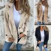 Fall Winter Women Jacket Turn-down Collar Mid Length Single-breasted Solid Color Fake Pockets
