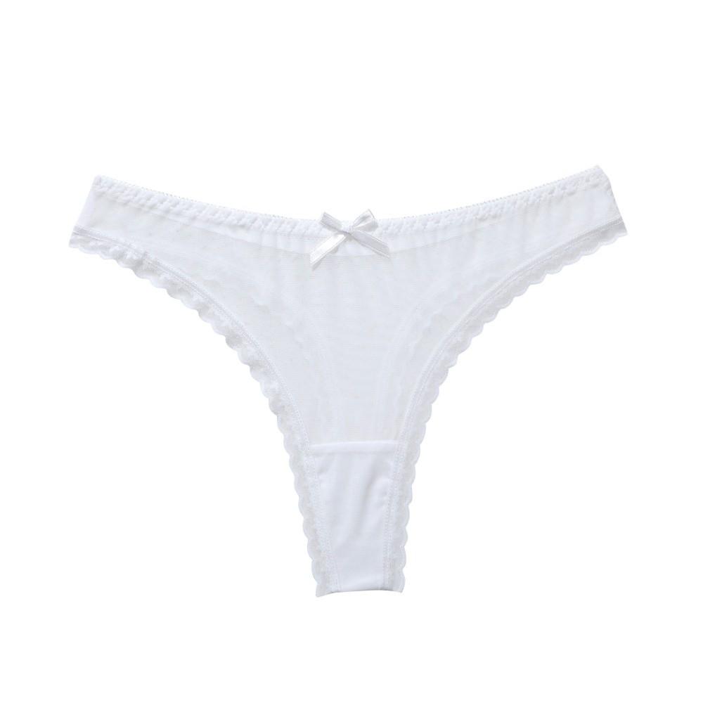 Solid Color Lace Transparent Thongs Soft T-back Panties Fashion Low Waist Briefs  Daily Wear