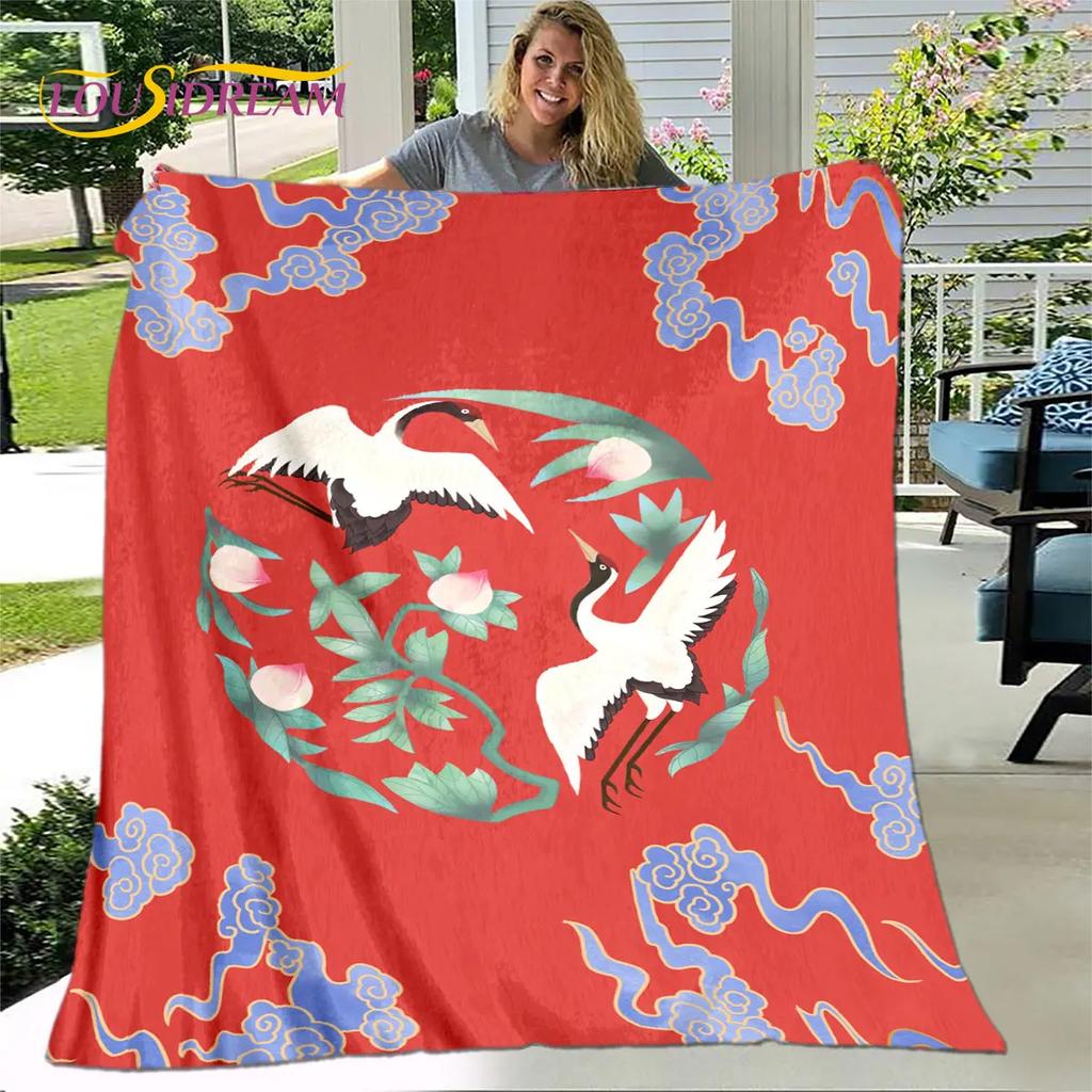 3D Classical Chinese Crane Blanket,Flannel Blanket Throw Blanket,Warm Blanket for Home Living Room Bedroom Beds Sofa Picnic Kid
