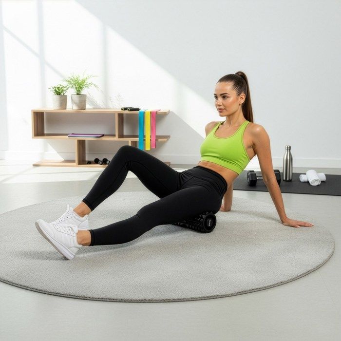 ACTIGET Fitnessrol voor lichaamsmassage 33 x 13 cm, schuimmassage roller, halfharde rol - zwart