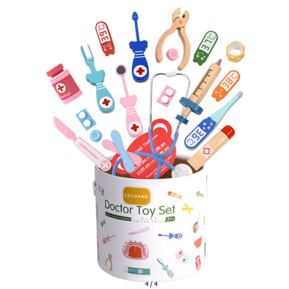 Barrel Children's Simulation Doctor Toy Set, Boy Doctor Girl Nurse Injection Stethoscope Wooden Gift