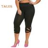 Women Leggings Mid-rise High Elasticity Cropped Pants Solid Color High Waist Yoga Pants Petal Cuffs Slim Fit Yoga Leggings