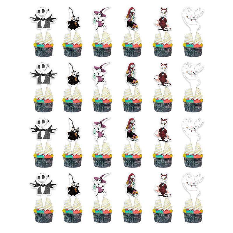 

Halloween Nightmare Before Christmas Party Flag Balloon Supplies 24pcs Small Cake Inserts