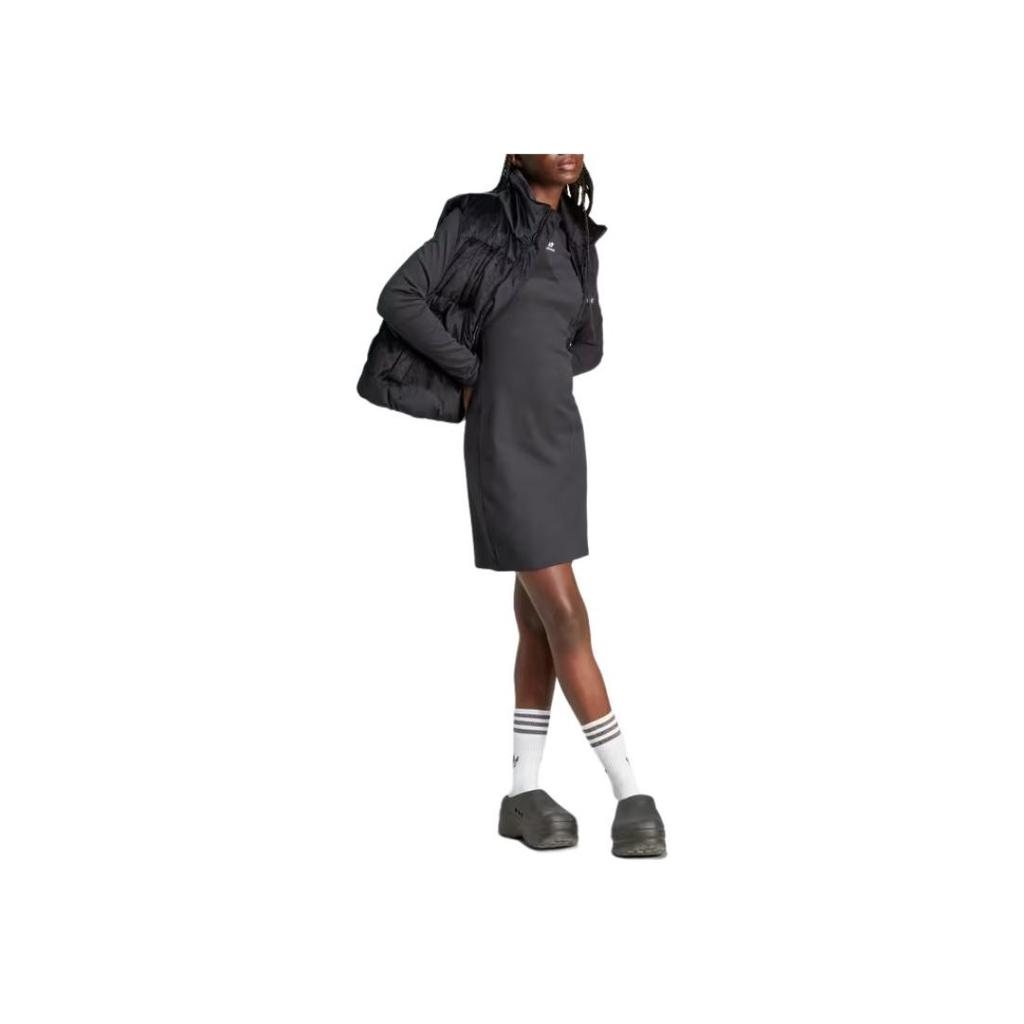 Adidas Originals Solid Color Round Neck Slim Fit Short Long Sleeve Dress Women dresses Gray IY9657