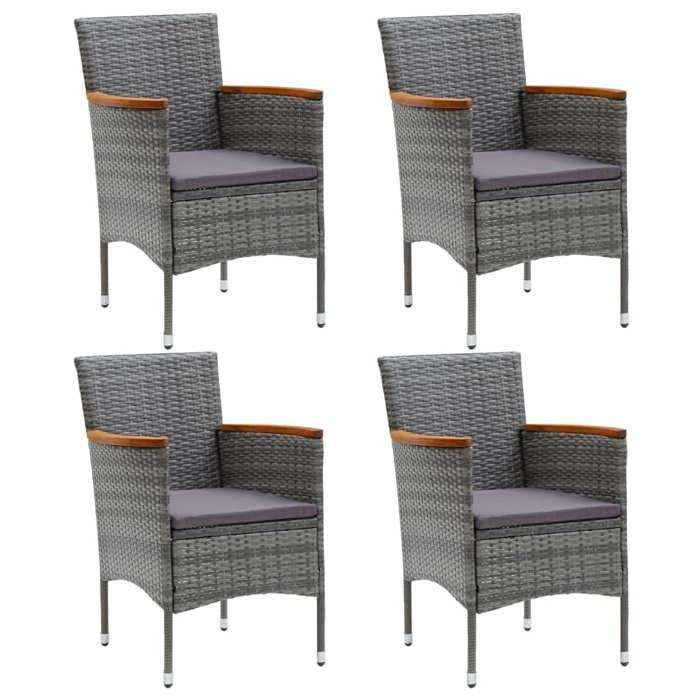 Chaises de salle à manger de jardin - ZERONE - Résine tressée Gris - Accoudoirs - Lot de 4