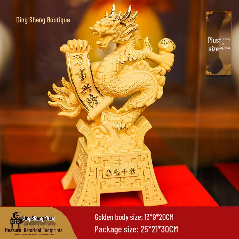 Flocked Gold Dragon Zodiac Ornament for Year of the Dragon - Wealth-Attracting Decoration and Business Gift