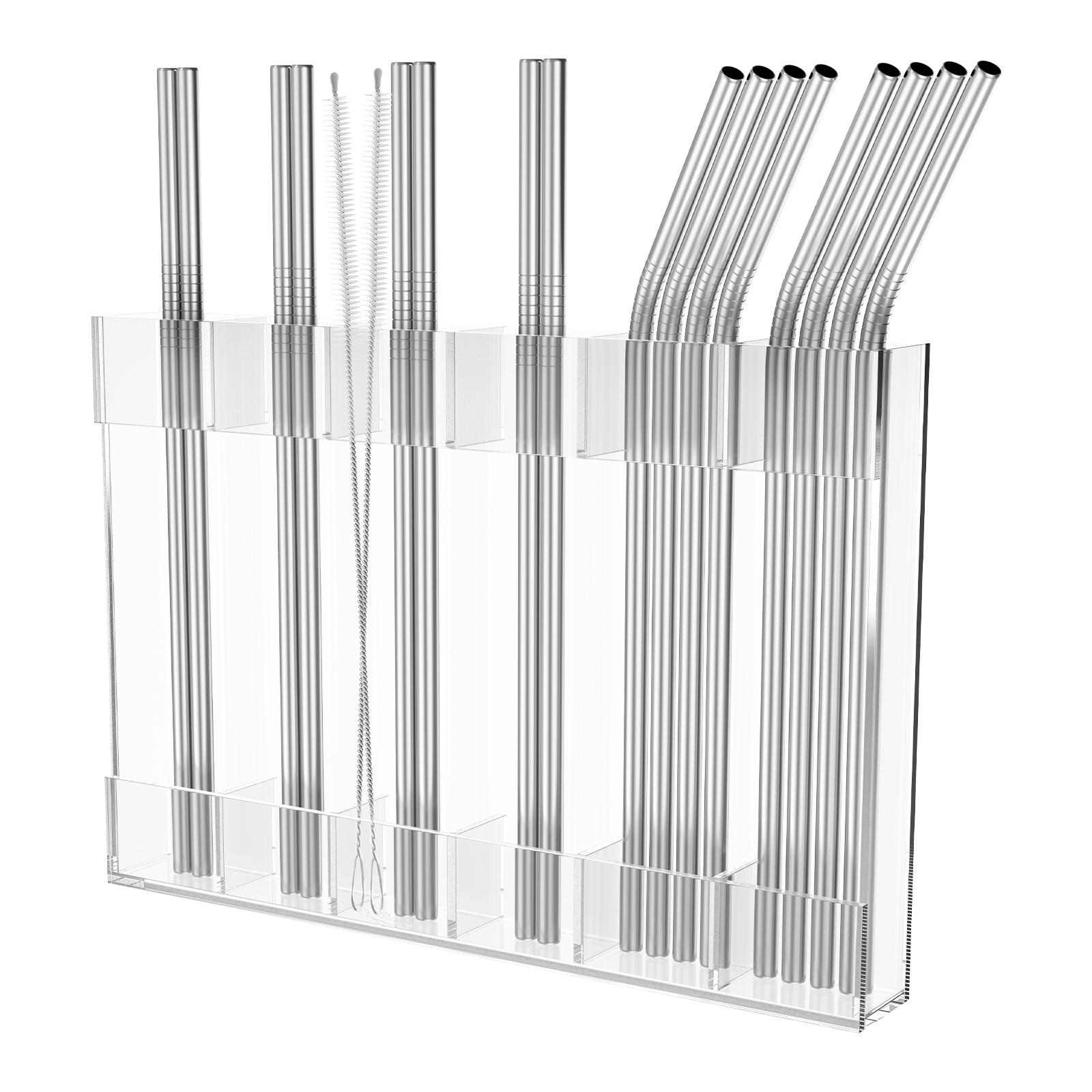 

Reusable Acrylic Straw Holder Multipurpose Straw Organizer with 2 Cleaner Brush for Home Kitchen Countertop Coffee Bar Office
