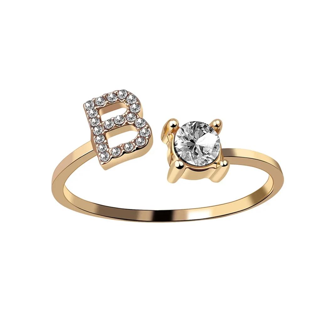 Adjustable Initials Rings Stainless Steel Simple Zircon Letter Rings for Women Wedding Band Couples Jewelry Accessories Gifts