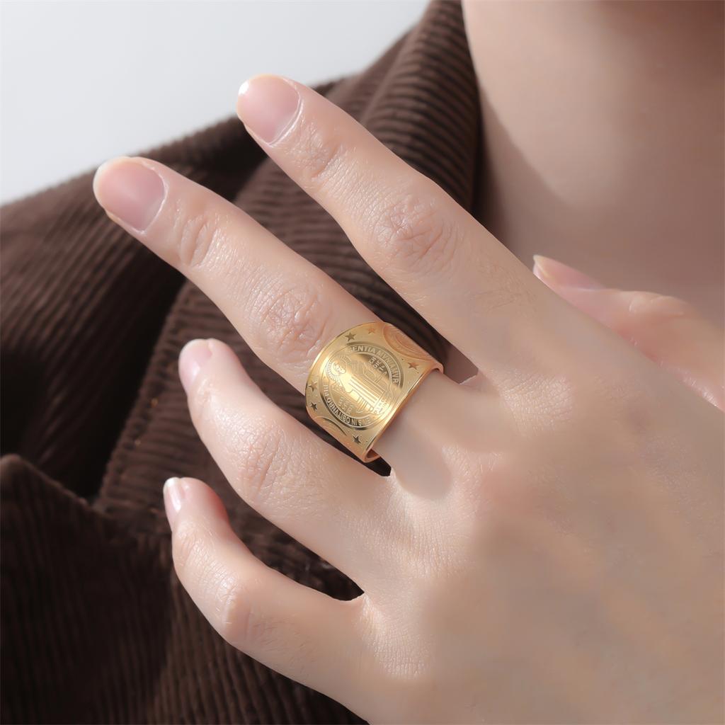 EUEAVAN Saint Benedict Ring Stainless Steel Christian Pray Blessed Adjustable Ring for Men Religious Amulet Jewelry Gift