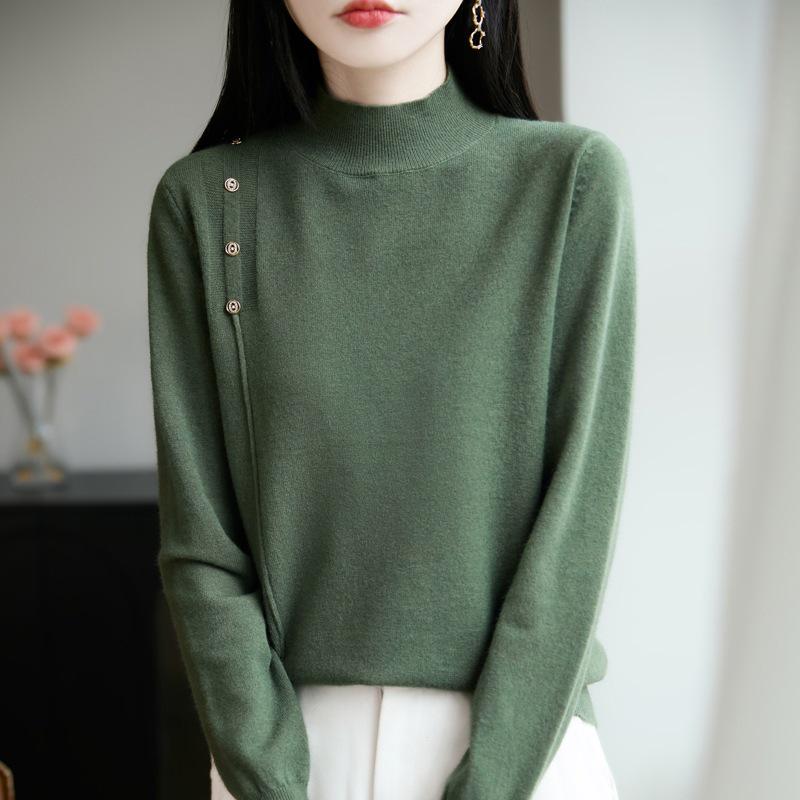 Autumn 2026 Women's Knitwear: Plush Long Sleeve Half-High Neck Pullover Sweater