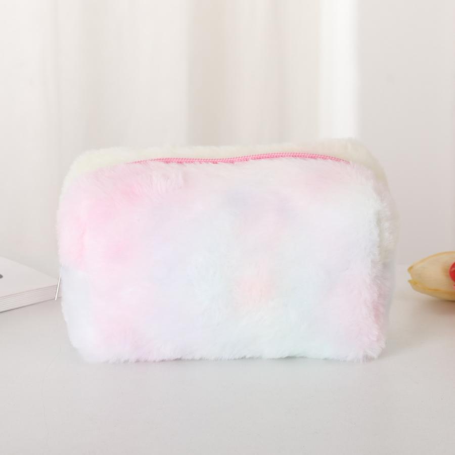 Solid Plush Makeup Bag Soft Smooth Makeup Brush Storage Bag Macaron Beauty Bag