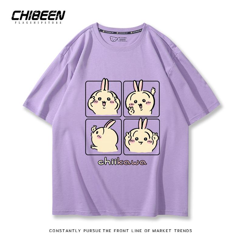 Chiikawa Cute Four-cell Pattern T-shirt Summer High Quality 100% Cotton T-shirt Casual Comfortable Loose Men's T-shirt