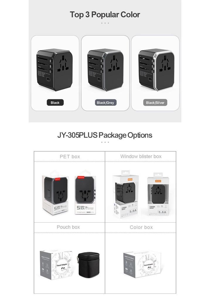 Multi-functional Global Travel Adapter with 4 USB & Type-C Ports - Compatible with US, EU, UK, AU
