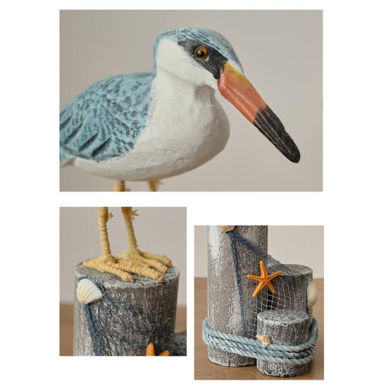 Wooden Seabird Ornaments Ocean Theme Decorative Figurine with Starfish And Hemp Rope Decor Desktop Accent for Home