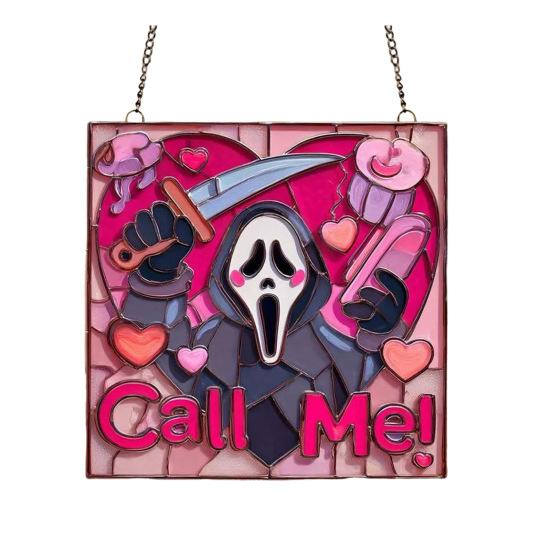 Pink Ghost Suncatcher Halloween Stained Glass Scream Ghost Decoration Acrylic Window Hanging Ornament for Home Office Kitchen Living Room Wall Decor
