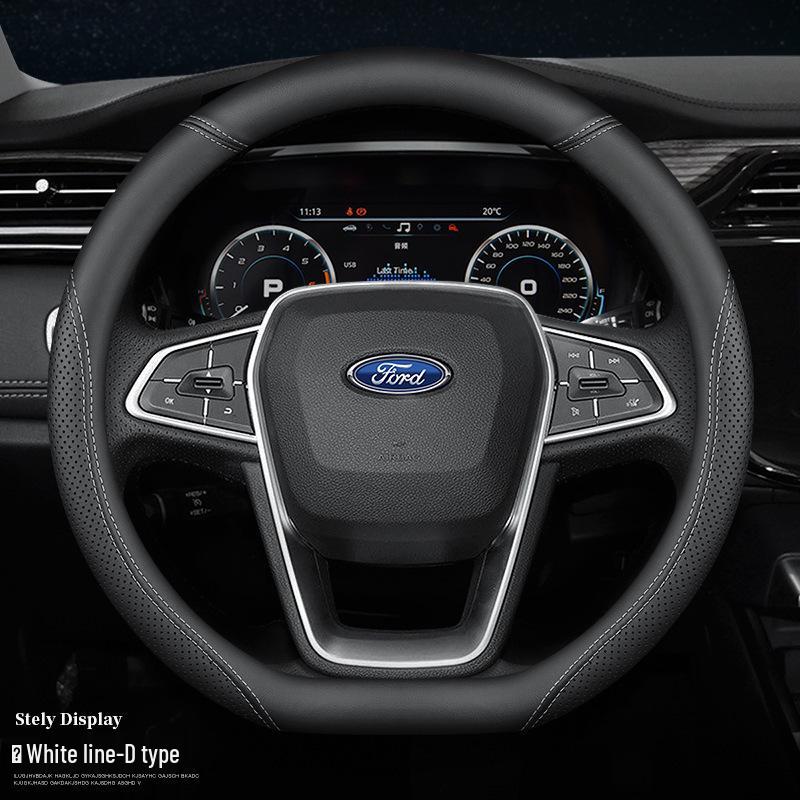 Ford-Compatible Leather Steering Wheel Cover for Focus, EcoSport, Taurus, Edge, Escort, Kuga, Mondeo