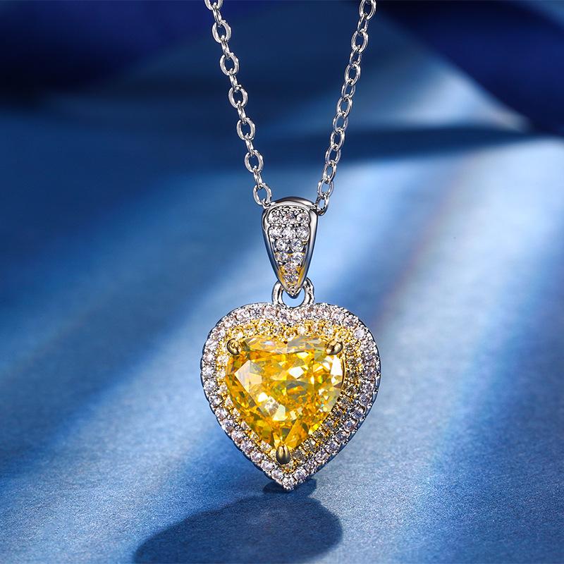Heart-Shaped Ice Flower Cut Yellow Diamond Jewelry Set in Copper - 10*10-6*6 High Carbon Diamond for Autumn/Winter.