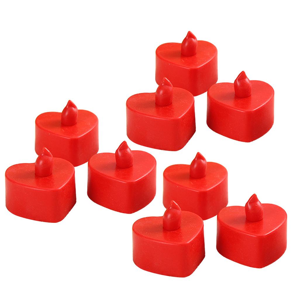 10Pcs Realistic Flickering LED Lamps Heart Shaped Electronic Flameless Candles Operated for Safe Wedding Party