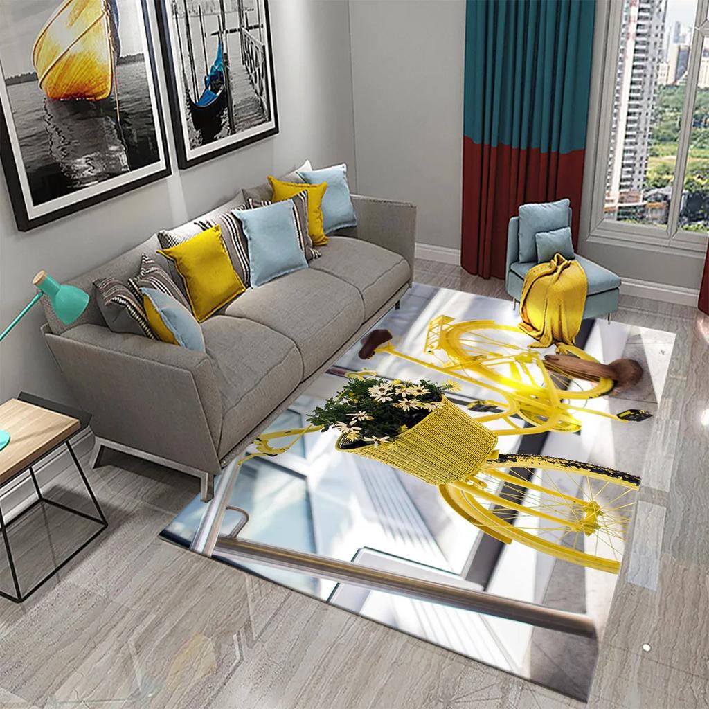 3D Vintage Flower Bicycle Carpet for Bedroom Entrance Decor Door Mat Bathroom Hallway Non-Slip Rug Decor Kitchen Living Room Mat