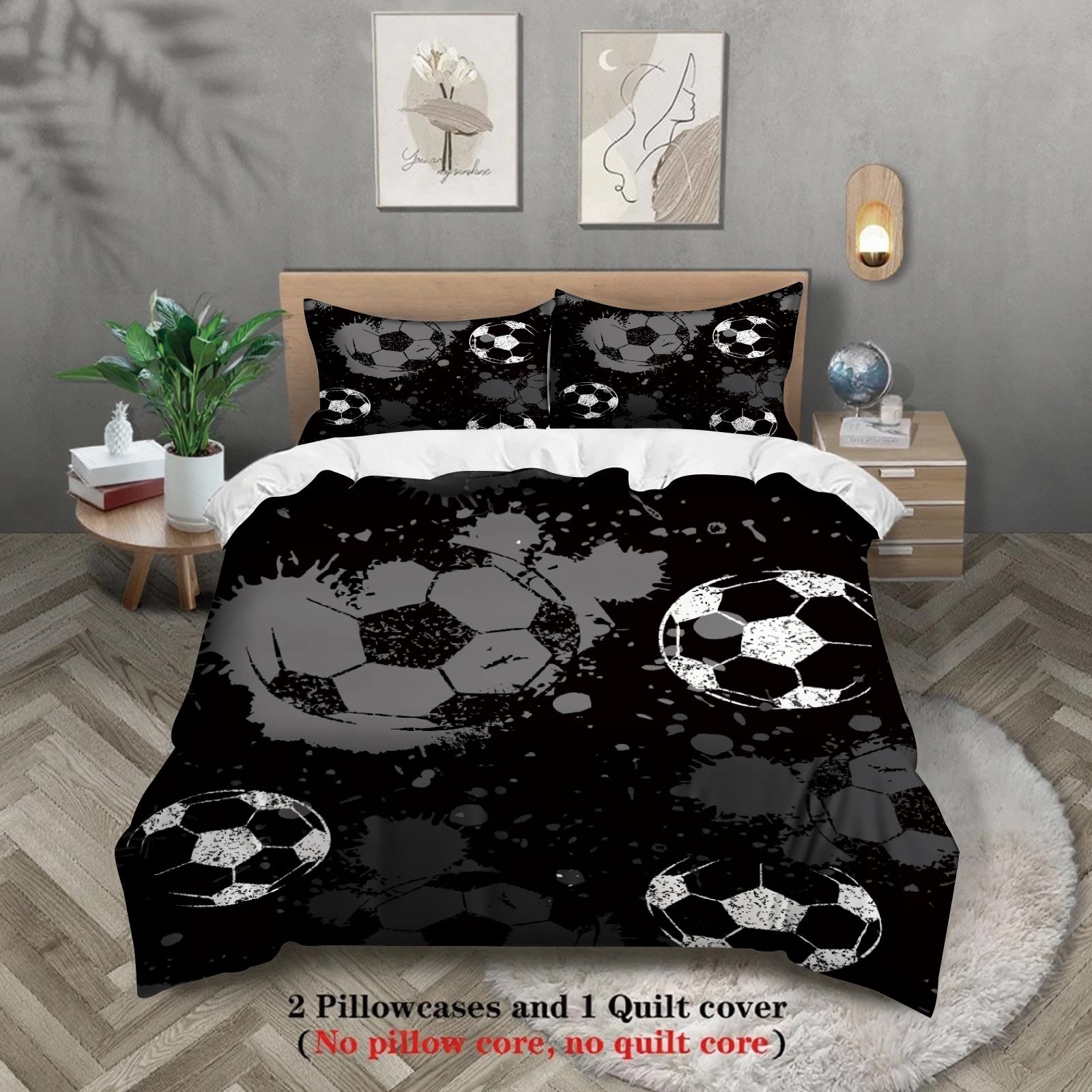 Ensemble de literie 3 pièces Dessin animé Football Imprimé 3D Brossé Confortable Housse de couette King Queen Twin Taille Simple Cadeau d'anniversaire Décoration de chambre EU Single 135x200cm