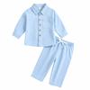 Children’s Spring/Autumn Set: Boys’ Plain-Coloured Cotton-Linen Stand-Up Collar Shirt and Trousers – A Casual and Comfortable Two-Piece Set