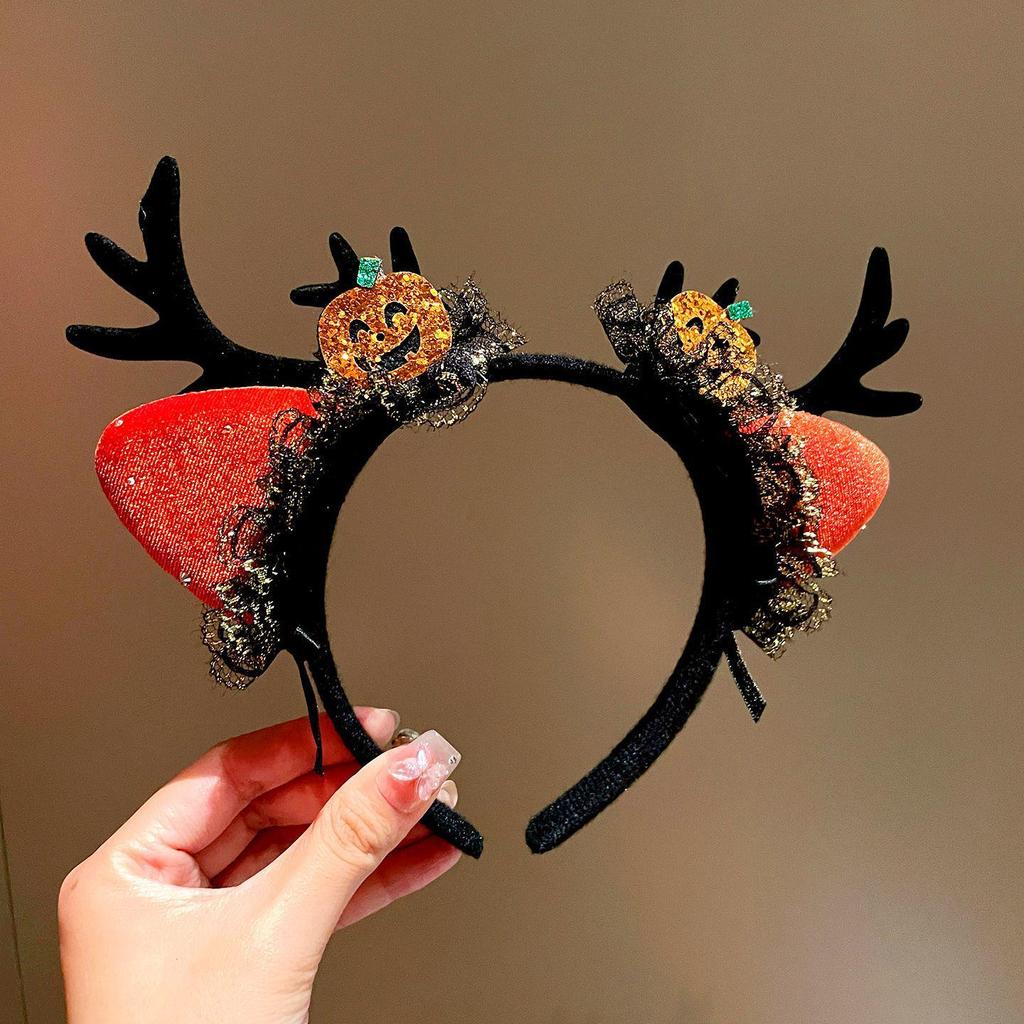 Halloween Witch Headband: Ghost Festival Dark Party Decoration with Skull, Pumpkin, and Funny Lace Bow Antlers Hair Accessories