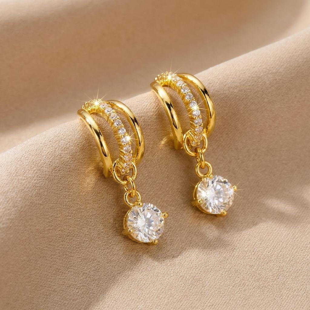 Unique Design Sparkling Zircon C Shaped Drop Earrings For Women Shiny Cubic Zirconia Niche Earring Bridal Wedding Party Jewelry