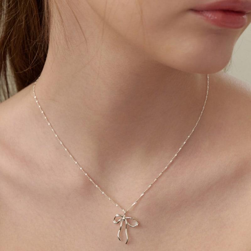Tatiana (925 Silver) Glint Big Ribbon Necklace NZ2182