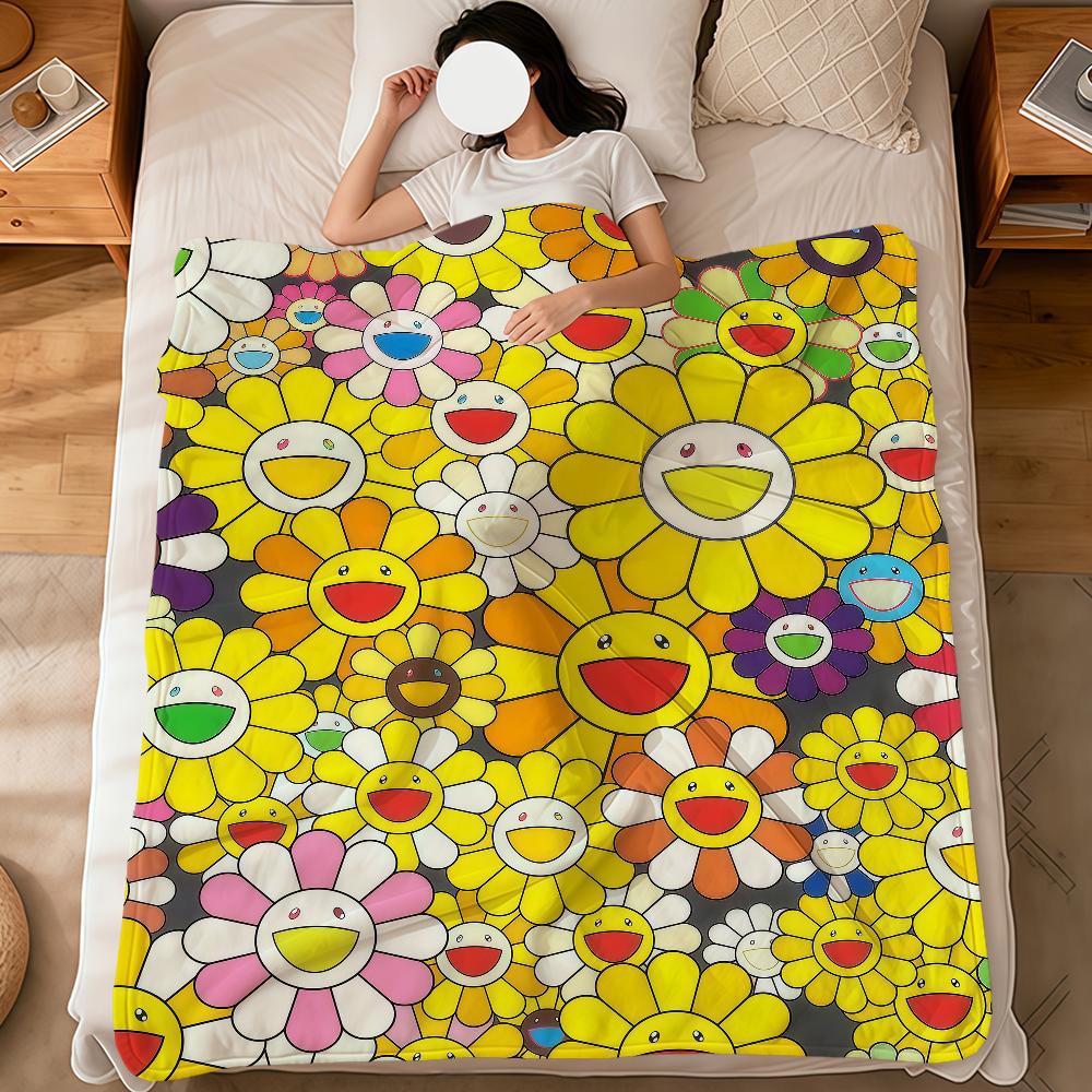 flower face Abstract pop modern murakami soft warm plush blanket dorm sofa living room pet hogar bedroom gift nap home Flannel