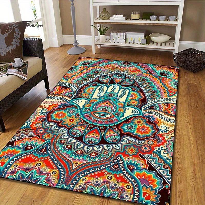 

Colorful Hamsa Hand Mandala Rug - Spiritual Protection Symbol for Home Decor, Vibrant Floral Pattern for Living Room Flooring 50x80cm