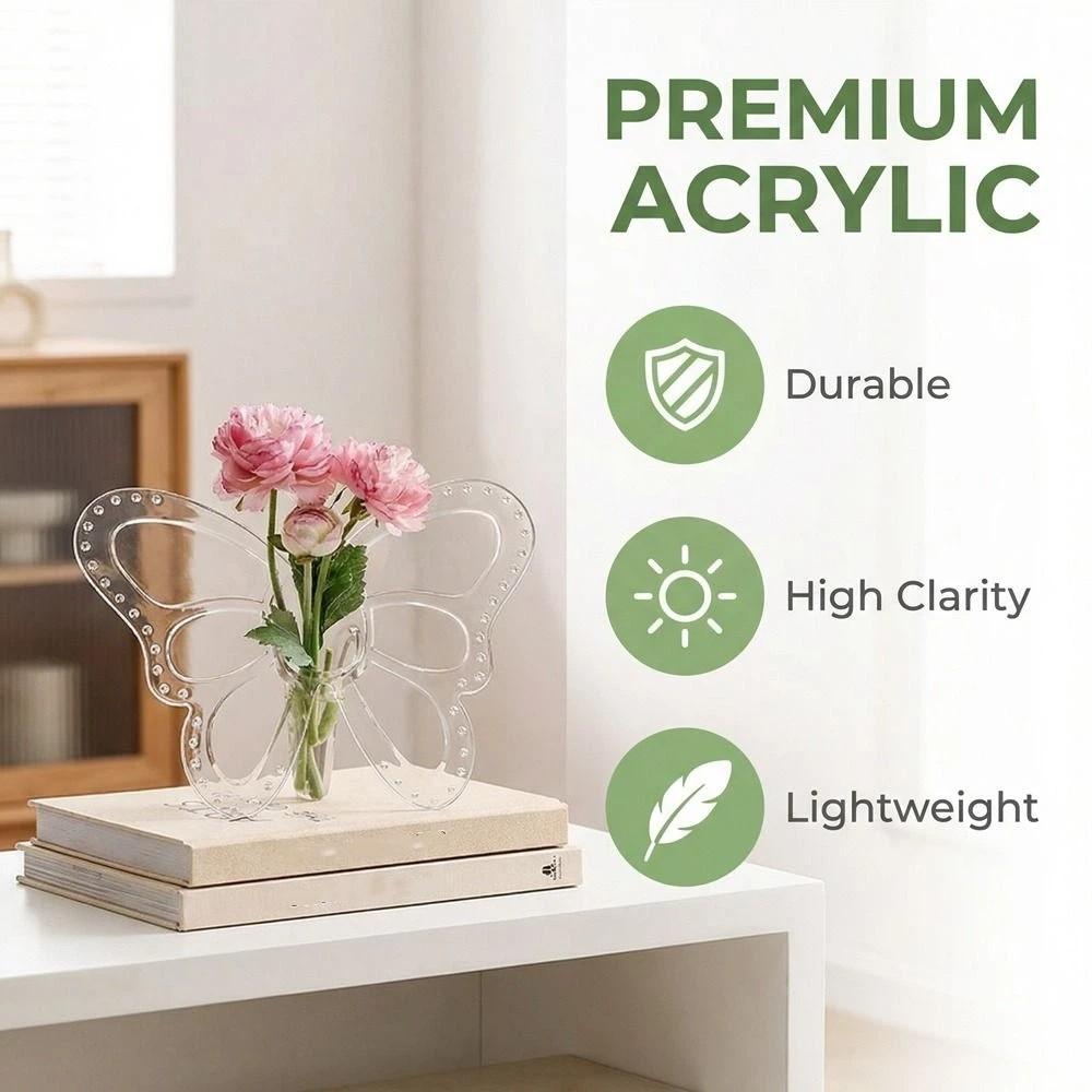 Klarer Kunststoffrahmen Pflanze Vase Hydroponischer Blumenhalter Schmetterlingsblumenvase Schreibtischdekoration