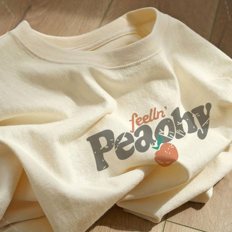 Heavy cotton cartoon print short-sleeved t-shirt women's 2025 new summer loose large size white crew neck top