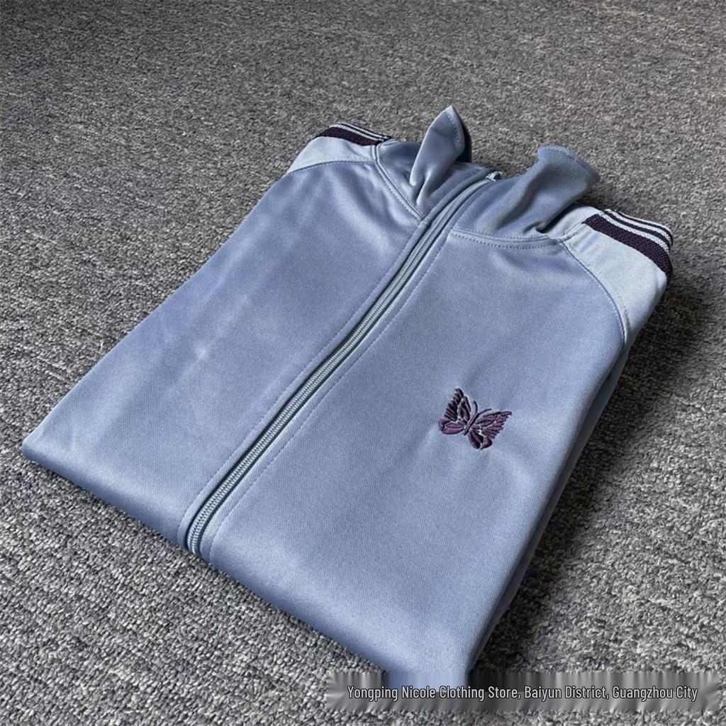 Chaqueta Deportiva con Cremallera Bordada de Mariposas, Cuello Alto Retro Trendy FOG para Hombres y Mujeres