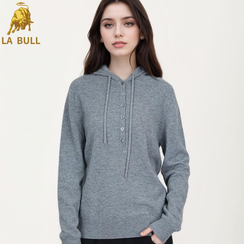 

LA BULL Women s Hooded 99.9% Wool Knit Sweatshirt 2XL