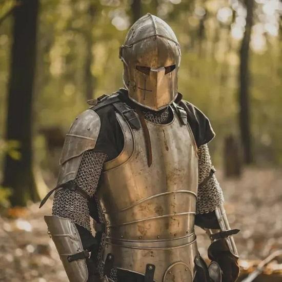 Medieval Full Body Knight Suit Barbuta Visor Helmet Mild Steel Armor for LARP Full Costume Steel Wearable Suit for Cospla
