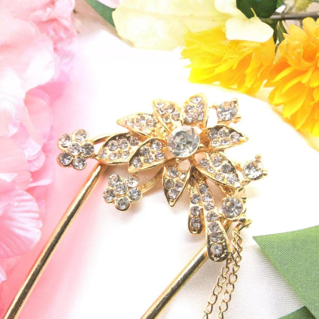 [MiaoMiao] Kanzashi Hair Ornament for Japanese Clothing, Yukata, U-shaped, Formal Kimono, Hair Accessory, Pearl, Metal, Antique, Crystal, Flower