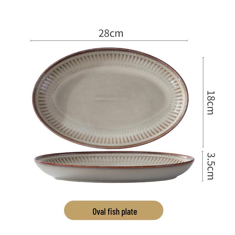 Nordic Vertical Stripe Embossed Ceramic Dining Set: Bowls, Plates, Dishes, Coffee Cup & Saucer, Fish Plate for Western Cuisine.