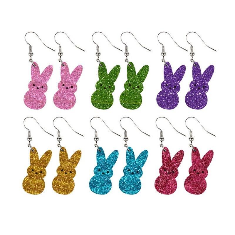 Easter Dangle Earrings Cute Funny Acrylic Colorful Glitter Rabbit Egg Bunny Sparkle Spring Earrings for Women Fashion Gift