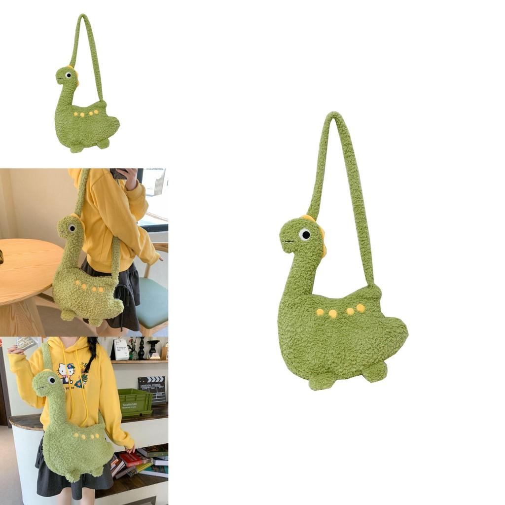 Cartoon Dinosaur Plush Bag For Girls Soft Toy Shoulder Wallet With Zipper Closure