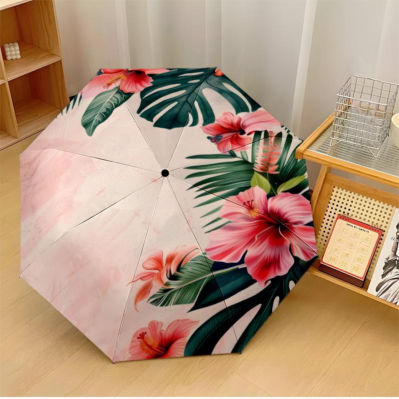 Blumenkunst-Thema Automatischer Regenschirm Kompaktes 8-Rippen-Design Stabile Konstruktion Langlebiger Regenschirm Stilvolles Accessoire