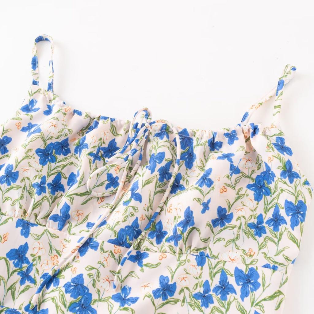 Sexy Slim Floral Suspender Skirt Summer New French Retro Seaside Vacation Waist Dress Women