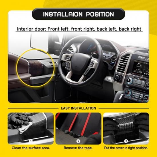 Inner Door Handle Panel Cover Trim Bezel For Ford F150 15-20 Carbon Fiber Color