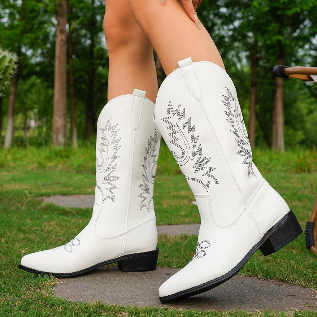 Damen Stiefel für extra weite Waden Größe 12 Damen Mode und vielseitige Westernstiefel Damen Retro Langstiefel Botas Para Mujer