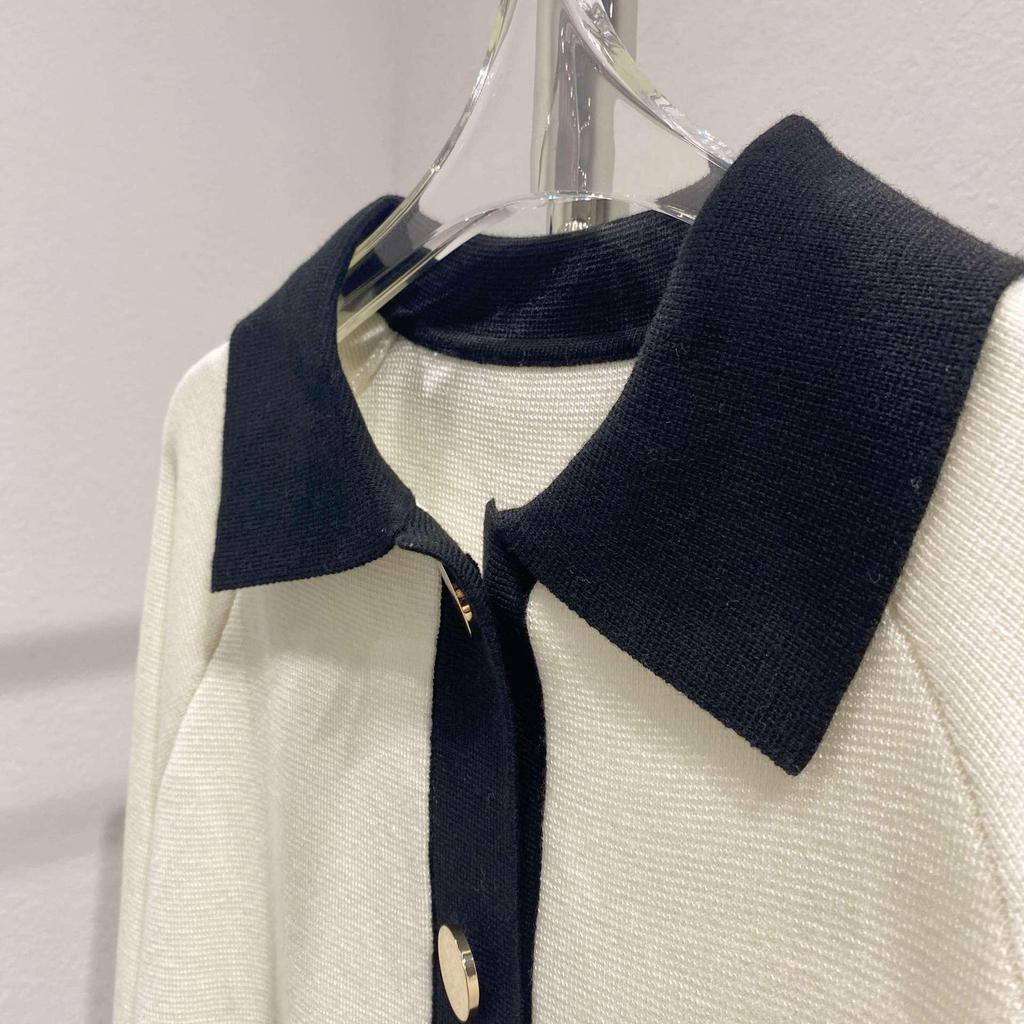 Autumn Winter French Color Block Wool Cardigan - Loose, Casual, Fragrant Lapel Knit Sweater
