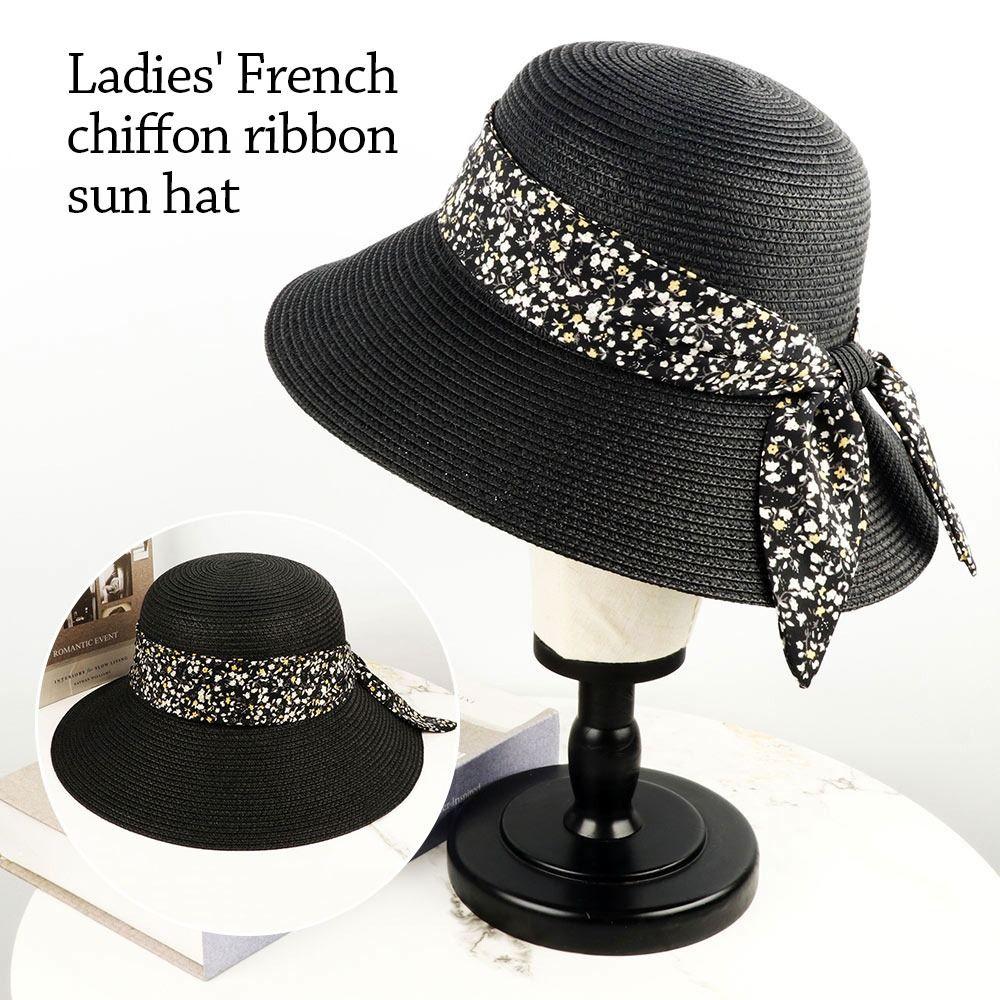 

Breathable Summer Sun Hat Big Brim Straw Hat Vacation Bucket Hat for Women чорний