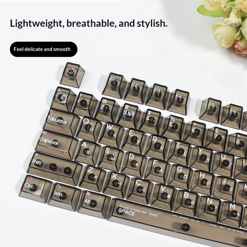 Keycaps Lettere Trasparenti Cristallo Russo 132 Tasti Profilo Originale Keycap PC per Tastiere Meccaniche Layout Retroilluminati RGB