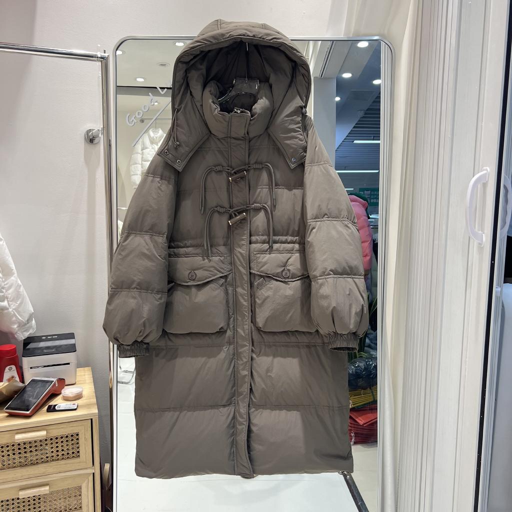 Daunenjacke Damen mittellang und lang mit Kapuze verdickt locker Winter 2024 neue Studentin weiße Entendaunen Kniejacke Flut