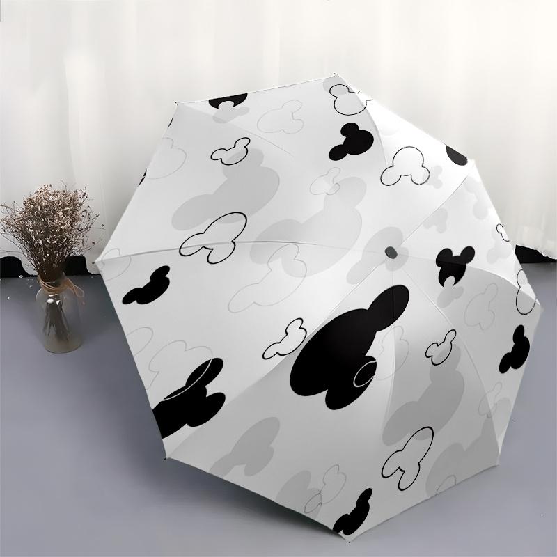 Mickey Mouse,Iconic Ears Automatic Folding Umbrella - Simple 8-Rib Design, Bright Cartoon Pattern, Durable Iron Frame, Suitable For Travel,