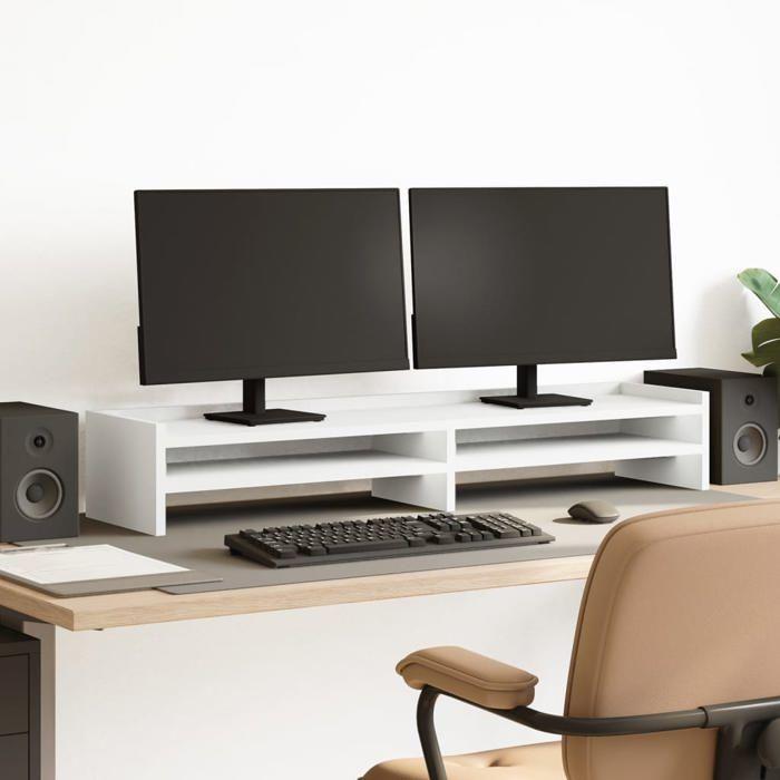 VidaXL Support de moniteur blanc 100x24x16 cm bois d'ingénierie, supports de moniteur double, support pour écran 854724